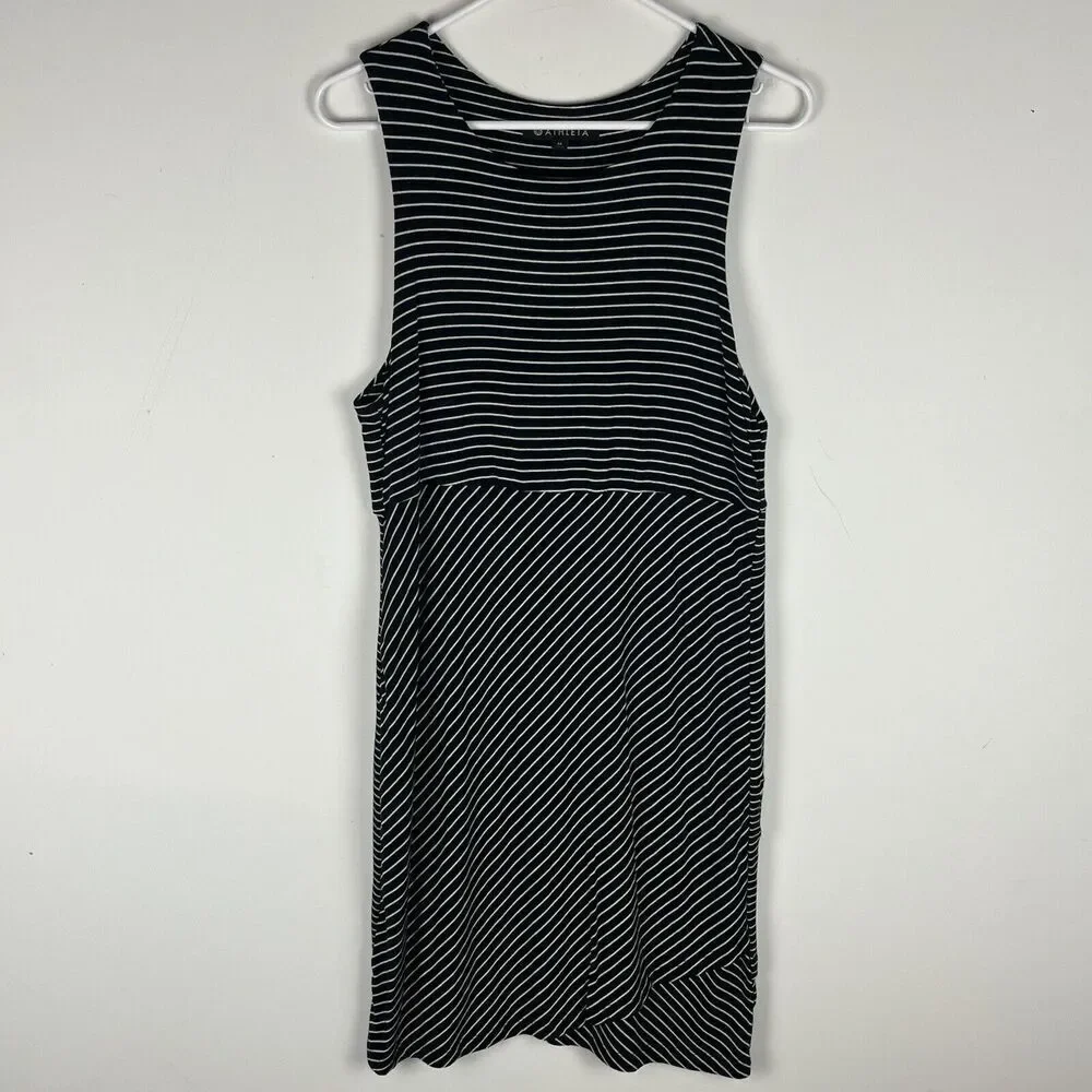 Athleta La Palma Dress Striped Athletic UPF 50+ Tulip Edge Front Size Medium​​​‎